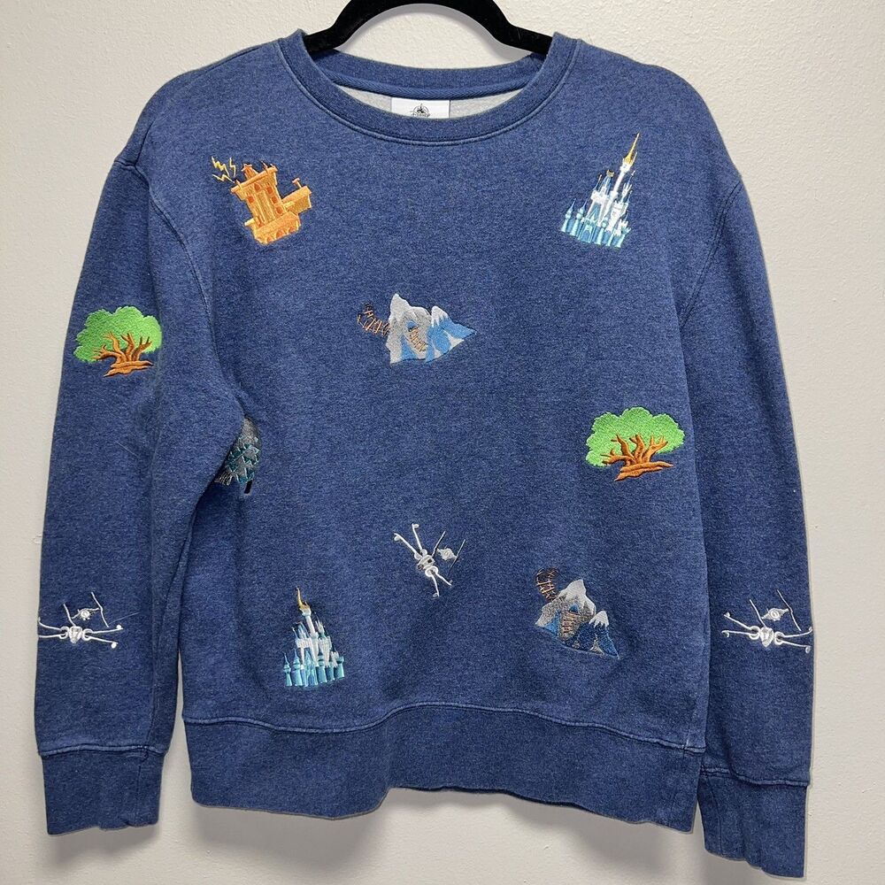 Disney Parks Walt Disney World Embroidered Icons Crewneck Sweatshirt Size Small